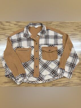 POL Oversize Boho Patchwork Button Up Shirt Hippie Cottagecore Women’s L FWJ239A